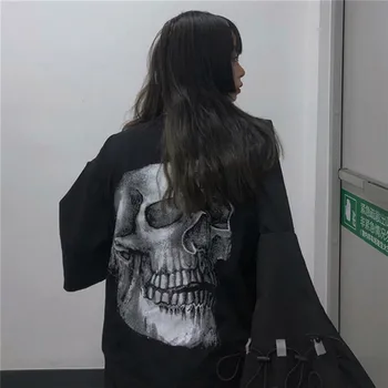 Suvel Punk Skull T-Särk Naiste Puuvillane Jaapan Must Naljakas T-särk Tüdruk Lahti Cartoon Daamid Mõõdus Tops Lahe Must T-Särgid