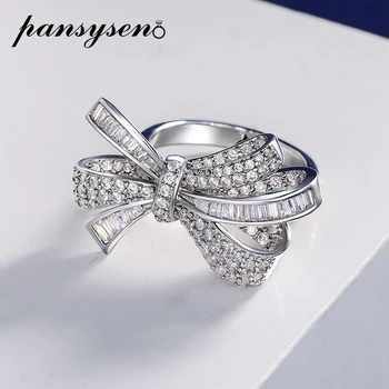 PANSYSEN 925 Sterling Hõbe Bowknot Loodud Moissanite Gemstone Pulmad Engagement Diamond Ring Trahvi Ehteid Hulgimüük