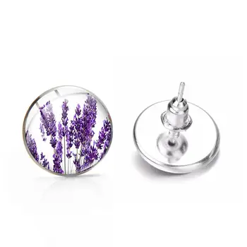 Äsja Lilla Lavendel Kõrvarõngad Romantiline Valdkonnas Lillad Lilled Art Foto Klaasi Ring Ear Stud Mood Naiste Ehted