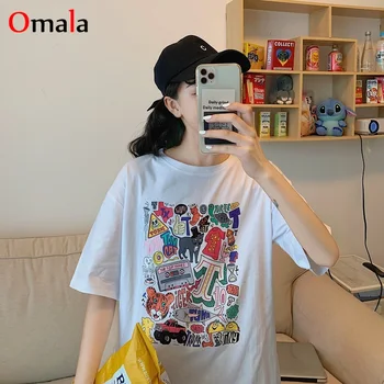 Suvel puuvill cartoon trükkimine T-Särk korea kawaii Lühikesed Varrukad Tshirt Femme Moe O-kaelus T-Särk Naiste must Tee Särk