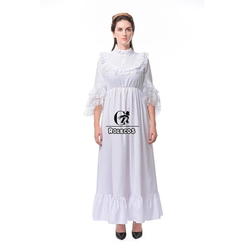 ROLECOS Keskaja Naiste Lolita Kleit Renessanss Valge Kleit Victoria Pikk Kleit Fantaasia Printsess Nightdress Kostüüm
