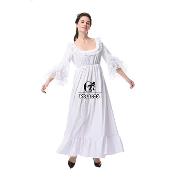 ROLECOS Keskaja Naiste Lolita Kleit Renessanss Valge Kleit Victoria Pikk Kleit Fantaasia Printsess Nightdress Kostüüm