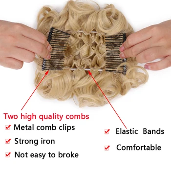 SHANGKE Sünteetiline Kamm Klipi Lokkis Hairpiece juuksepikendusi Chignon Juuksed Kakuke Ombre Blond Elastsed Juuksed Ansamblid Naistele