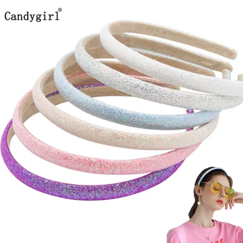 Candygirl 6tk Tüdrukud Glitter Läikiv Hairband Pehme Anti-Slip Naiste Nahast Peapaelad Tahke Sädelevat DIY Juuksed Hoop Tarvikud