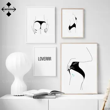 Seksikas Tüdruk Tattoo Seina Art Lõuend Abstraktse Maali Poster ja Printida Musta ja Valge Seina Pildid elutuba Decor raamita
