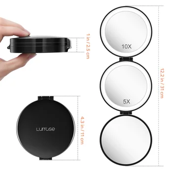 Lurrose 1TK Tri-fold Kosmeetika LED Peegel Kaasaskantav Ring Meik Peegel 1x/5x/10x