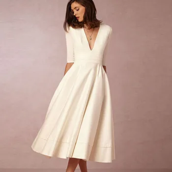 2019European/American high-end sügis/talv fashion hot müük uus seksikas sügav V varrukas kleit värviga elegantne keskmise pikkusega kleit