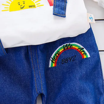 2021 Kevadel Lapsed Poisid Tüdrukud Sobiks Baby T-Särk Rainbow Hupparit Tunked Denim Püksid 2pcs/Set Lapsed Riided Väikelapse Spordidressid
