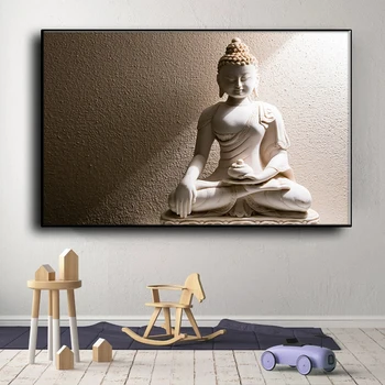 Elutoa seina kaunistamiseks valge Buddha prindi plakat, kaasaegse kodu kaunistamiseks Buddha maali high-definition seinamaaling,