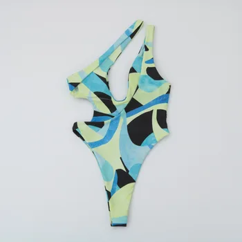 Seksikas Ühes Tükis Ujumistrikoo Naistele Prindi Ühe Õla Bodysuit Push Up Monokini Brasiilia Trikoo Suvel 2021 Beachwear Bikinis