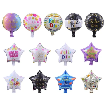 10tk/set 10inch hispaania Õnnelik Iga Päev Sünnipäev Teenetemärgi Õhupalli Ring Star Foolium Õhupallid Baby Shower Õhu Pallid