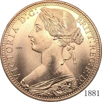 Ühendkuningriik 1881 1 Üks Penn Kuninganna Victoria Suurbritannia Pronksist Portree Punane Vask Koopia Mündi Serv Sile