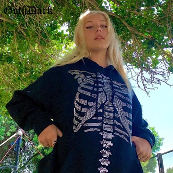 Goth Tume Gooti Esteetiline Grunge Mõõdus Sviitrid Punk E-tüdruk Rhinestone Trükkimine Naiste Pullover, Sügisel Lahti Streetwear