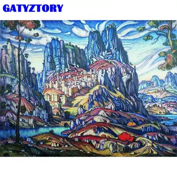 GATYZTORY Raami Õli Värvimine Poolt Numbrid Mägi Abstraktse Maastiku Pildi Number Kaasaegse Kodu Kaunistamiseks DIY Kingitus