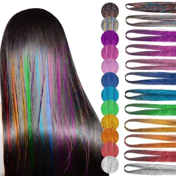Sparkle Läikivad Juuksed Kard Vikerkaar Silk juuksepikendusi Dazzles Naiste Hipi jaoks Punumine Headdress Pikk 100cm 150 Tegevussuundade/kott