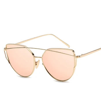 Uus Mood Cat Eye Päikeseprillid Naistele Luksus Brändi Disaini Peegel Objektiiv Vintage päikeseprillid Rose Gold Metal UV400 oculos