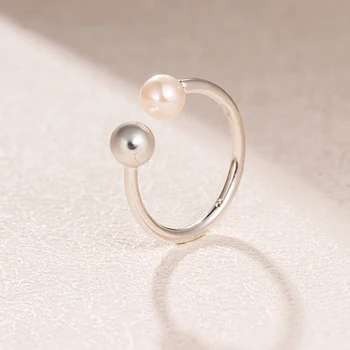 Ahthen 925 Sterling Silver Ring Bead & Magevee Kultiveeritud Pärl Avatud Rõngad Originaal 925 Naiste Engagement Rõngad Rõngad rõngad Tüdruk