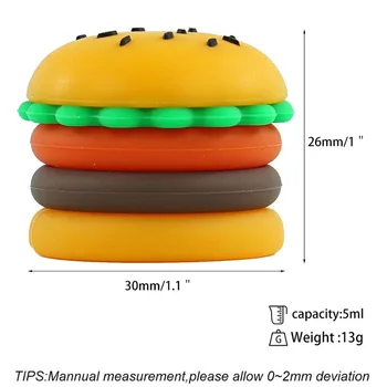 Loominguline Hamburger Disain 5ml Nonstick Silikoon Konteineri Ladustamise Kasti Tubaka Konteineri Ladustamise Kasti Õli Vaha Jar Jar Dab
