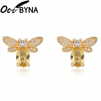 Octbyna Klassikaline Gold Värv Bee Brändi Kõrvarõngad Naistele Kollane Kristall Peridoot Võlu Kõrvarõngad Tüdruk Ehted