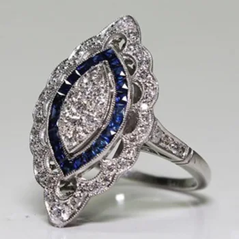 Milangirl, Sinised Rõngad Naiste Pulm kihlasormus Hõbedane Värv Rhinestone Tsirkooniumoksiid Ring Crystal Bague Femme Luksus Ehted