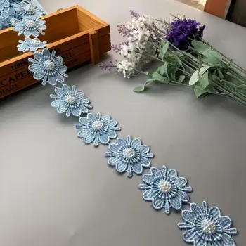 10x Blue Pearl Käsitöö Beaded Päris Sun flower Pits Sisekujundus Lindi kahekihiline Applique Pulm Kleit DIY Õmblemine Käsitöö 5cm
