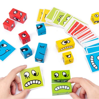 Puidust Väljend Mängu Mõistatusi Montessori Mänguasi, Õppimine, Haridus Mänguasjad Nägu Muutus Cube Varase Õppe Vaste Mängu Lastele