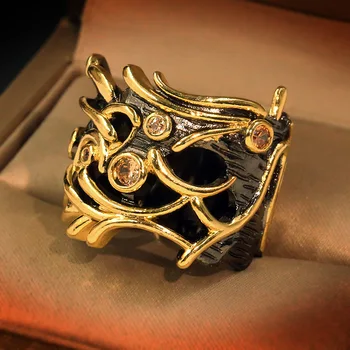 CIZEVA Peen Vintage abielusõrmus Naistele Käsitöö Kahe Tooni Must Kuld Täis Rõngad Kohus Stiilis Tsirkoon Paar Rõngad
