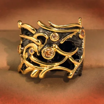CIZEVA Peen Vintage abielusõrmus Naistele Käsitöö Kahe Tooni Must Kuld Täis Rõngad Kohus Stiilis Tsirkoon Paar Rõngad