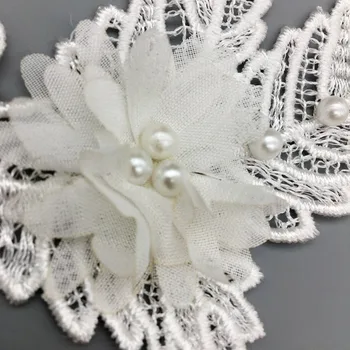 5x Valged Lehed Flower Pearl Pits Sisekujundus Aafrika Riie Pulm Kleit Occurence Lindi Tikitud Plaaster Applique Õmblemine DIY Käsitöö