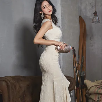 Uus suvine seksikas fishtail pingul kleit square kaela varrukateta korea fashion seltskonnadaam seksikas elegantne büroo poole naiste kleidid