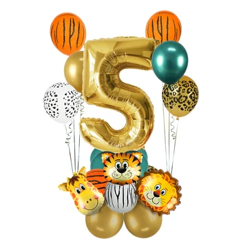 18Pcs Džunglis Loomade Õhupallid Seadistada Chrome ' i Metallik Latex Balloon 32inch Gold Number Globos Kids Sünnipäeva Baby Shower Decor