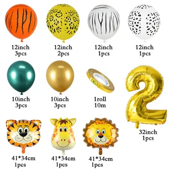 18Pcs Džunglis Loomade Õhupallid Seadistada Chrome ' i Metallik Latex Balloon 32inch Gold Number Globos Kids Sünnipäeva Baby Shower Decor