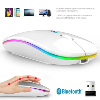 SAMTIAN Juhtmeta Hiir, 2.4 G USB-Bluetooth-Hiire RGB LED Taustavalgustusega Ergonoomiline Gaming Mouse Arvuti Sülearvuti Vaikne Hiir