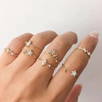 Vintage Kulla Värvi Crystal Star Moon Rõngad Komplekt Naistele Boho Vait Sõrme Sõrmus Naiste Ehted Tarvikud 2020 Uus
