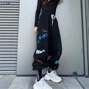 Egirl Püksid Naiste Gooti Punk Cargo Püksid Mood Cartoon Prindi Harajuku Püksid Prindi Vabaaja Hip-Hop Sweatpants Alt Trend