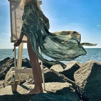 2021 Boho Prindi Sifonki Kleit Seksikas trikoo Cover-ups Pluss Suurus Randa Kannavad Kimono Kleit Naiste Suvel Ujumistrikoo varjata
