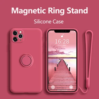 Koos Ringi Silikoonist Case For iPhone 11 Pro Max XR X XS 6 7 8 Plus SE 2020 12 Mini Luksus Omanik, Magnet Pehme kaelapaela kinnitamine Telefoni Kate