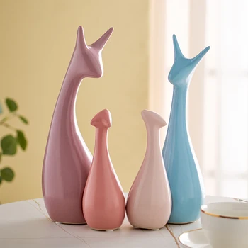 Nordic Decor Abstract Sculpture Ceramic Animal family Figurines Home Decoration Office desktop TV cabinet Ornaments Craft Gifts
