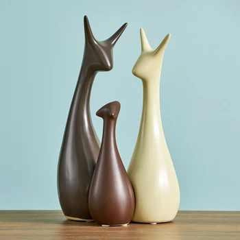 Nordic Decor Abstract Sculpture Ceramic Animal family Figurines Home Decoration Office desktop TV cabinet Ornaments Craft Gifts