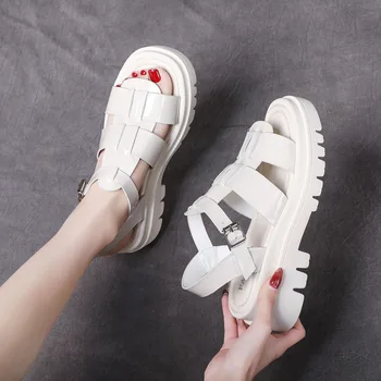 DRKANOL Uut Patenti Nahast Sandaalid Naistele Suvel 2021 Peep Varba Ehtne Nahk Kingad Kiilud Kanna Platvorm Gladiaator Sandaalid