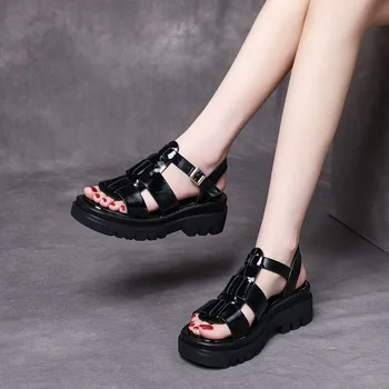 DRKANOL Uut Patenti Nahast Sandaalid Naistele Suvel 2021 Peep Varba Ehtne Nahk Kingad Kiilud Kanna Platvorm Gladiaator Sandaalid