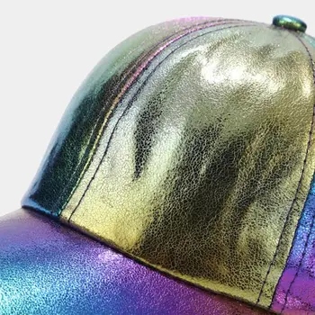 Unisex Vintage Kortsus Krakitud Faux Nahast Baseball Cap Läikiv Holograafiline Metallik Värvikas Päikesesirm Snapback Müts
