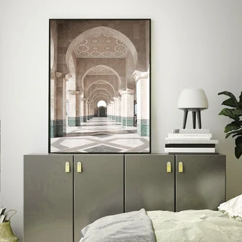 Mint Roheline Islami Seina Art Mošee Koridori Lõuendile Maali Pilte Plakati Print Elutuba Kodu Kaunistamiseks