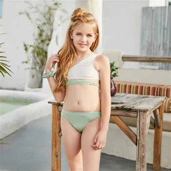 SEASHY 2021 Üks-õlg 2-14 Aastat teise lapse Teismelised Bikinis Seatud Kaks Tükis Ujumistrikoo Suvel Rannas Supelda Suit Tüdrukute Supelkostüümid