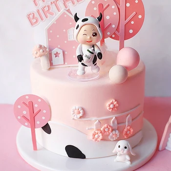 Roosa lehm Beebi Õnnelik Farm Cake Toppers lapsele sünnipäev kook Laste Päev Osaline Beebi Sünnipäevaks Asjade Armas Kingitusi