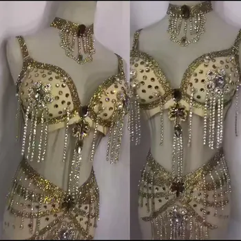 Kulla Kristallid naissoost laulja, DJ DS kostüümid Kive tutt sexy Bikini sobib ööklubi Baar etendus etapp kanda näidata
