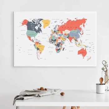 Coral Värviline maailmakaart, Lõuend Maal Abstraktne, Värvikas Plakatid ja Pildid Seina Art Pilte elutuba Decor Cuadros