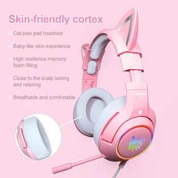 Tüdruk RGB Gaming Headset 7.1 Stereo Kõrvaklapid Roosa Peakomplekt Eemaldatav Kass Kõrva Juhtmega USB Mikrofoni müra vähendamise PS4/Xbox üks
