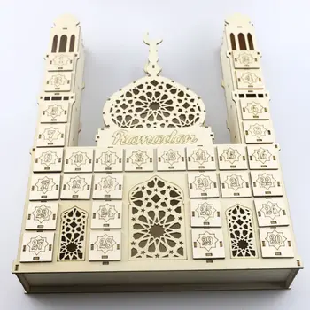Eid Mubarak Taimer Kalender DIY Ramadan Kaunistused Puidust Sahtel Pool Decor