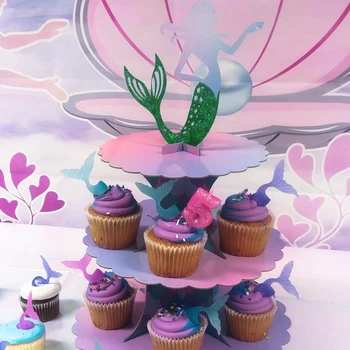 Merineitsi Partei 3-tasandi Paber Kook Seista mere All Baby Shower Tüdruk 1. Sünnipäeva Kaunistamiseks Pulmad Cupcake Wrapper Seista